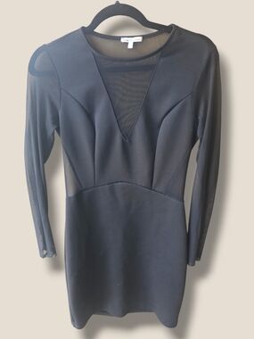 Charlotte Russe Black Mesh-Insert Long Sleeve Mini Dress